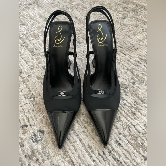 Sam Edelman Odette Cap Toe Slingback Pump Size 10.5 Black Pointed - Picture 11 of 11